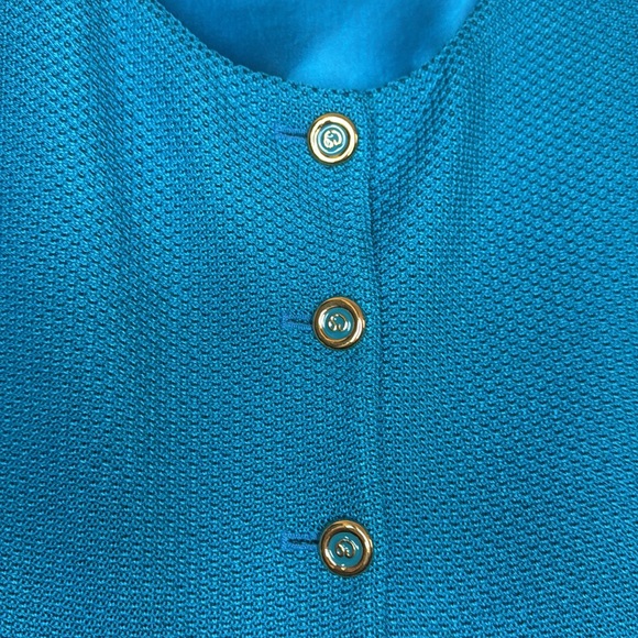 ST. JOHN COLLECTION Azul Knit 2 pc Skirt + Jacket Gold Button Chain Suit Set 8 M - Picture 4 of 15